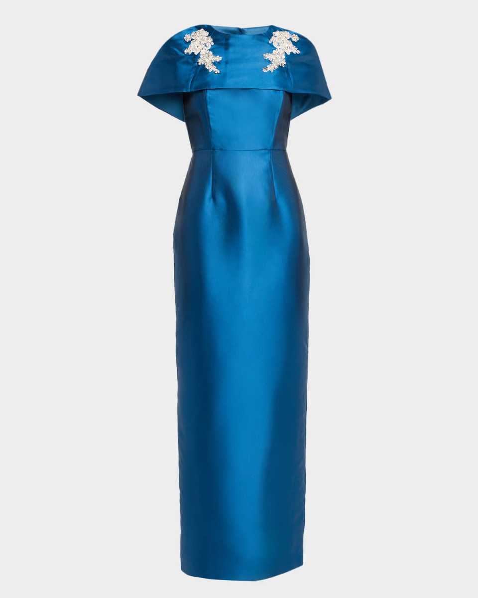 Eve Cape Silk Twill Column Gown